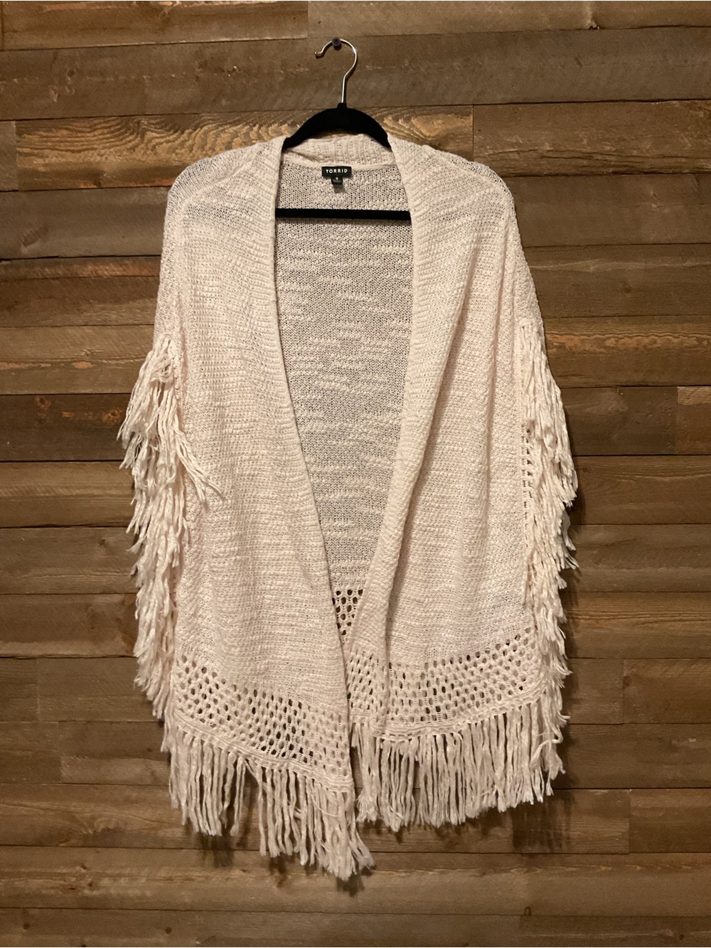 Torrid Cream Open Front Kimono Crochet Hem And Fringe Women’s Size 2X